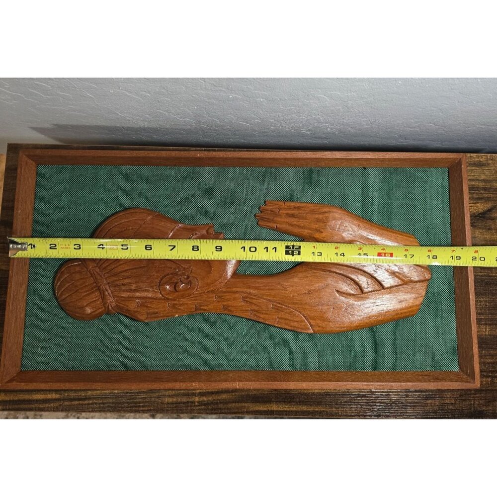 MCM Framed Carved Teak Wood Silhouette Woman Praying Green Wall Hanging Art READ - Picture 12 of 14